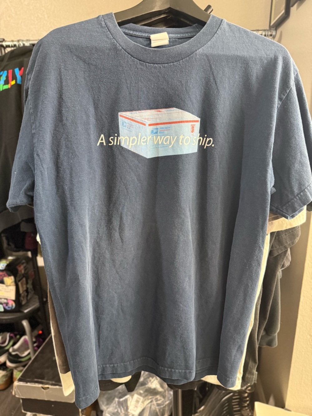 VTG USPS Priority Mail Men’s Faded Navy Short Sleeve Shirt Size L